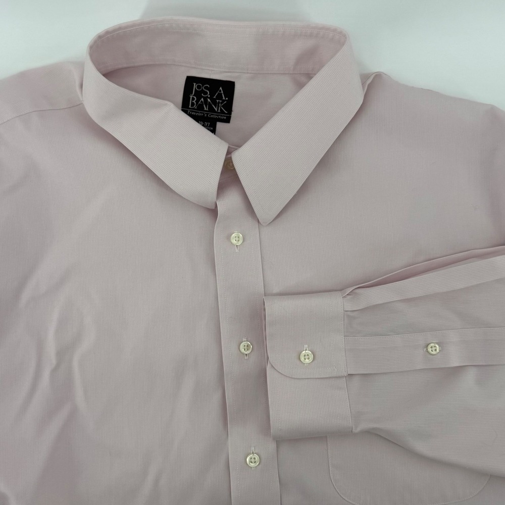 Jos A Bank Dress Shirt Mens 19-37 2XL Pink‎ Traveler's Collection Long Sleeve